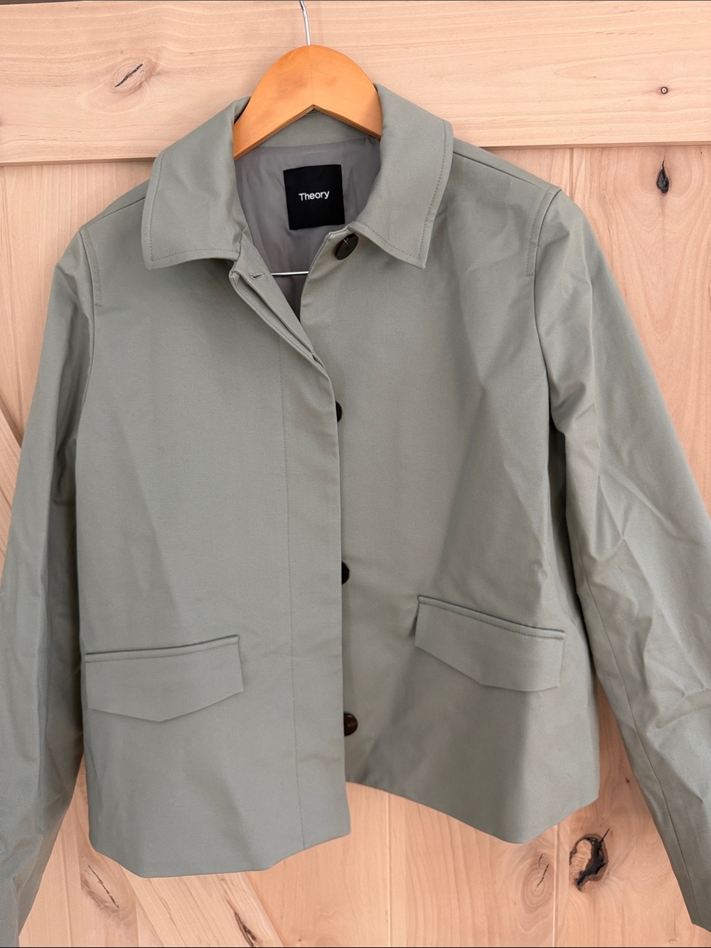 Theory Olive Sage Lightweight Trench Jacket